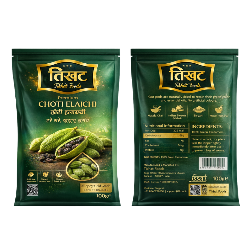 Hari Elaichi 100g - Premium Bold Green Cardamom Pods by Tikhat Foods - Image 3