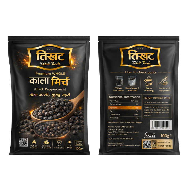 Kali Mirch 100g - Premium Whole Black Pepper by Tikhat Foods - Image 3