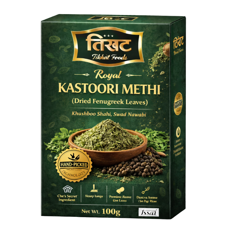 Kastoori Methi 100g - Premium Sun-Dried Aromatic Fenugreek Leaves by Tikhat Foods