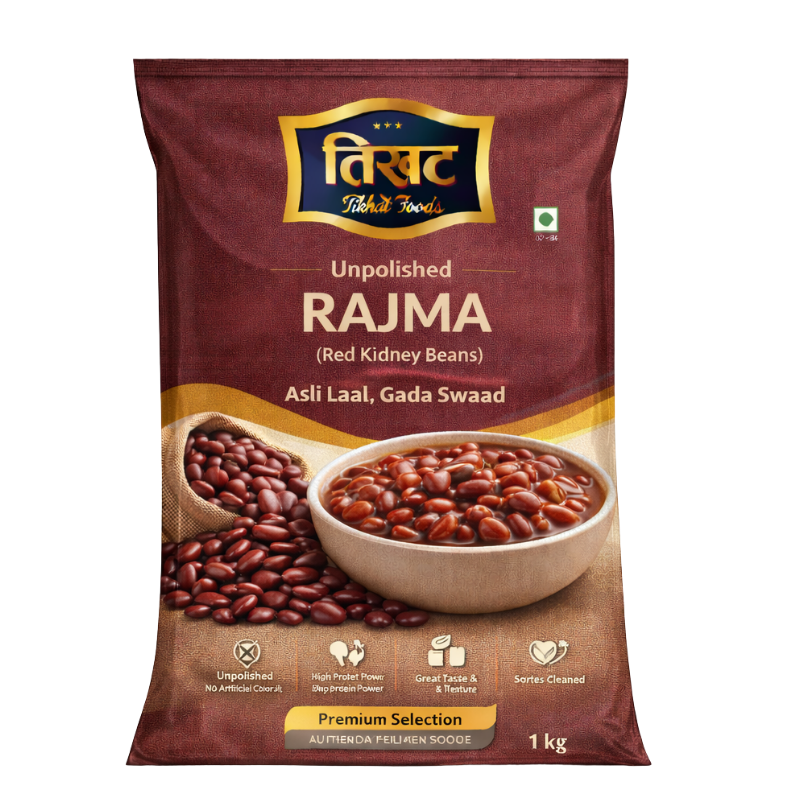 Rajma 1kg - Premium Unpolished Red Kidney Beans by Tikhat Foods