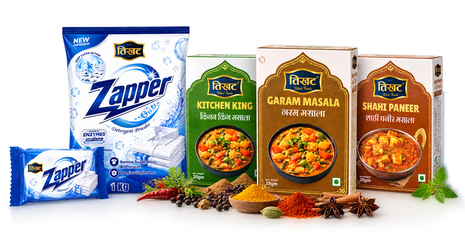 tiskat foods masalas and zapper detergent display